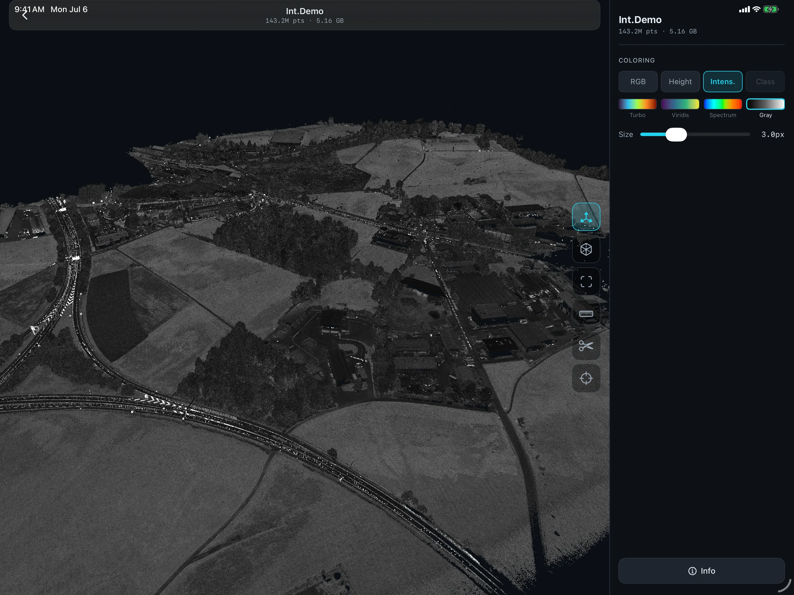 LasViewer interface on iPad